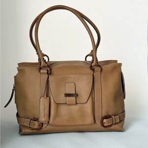 Authentic Salvatore Ferragamo Tan Leather Satchel Bag | Made in Italy